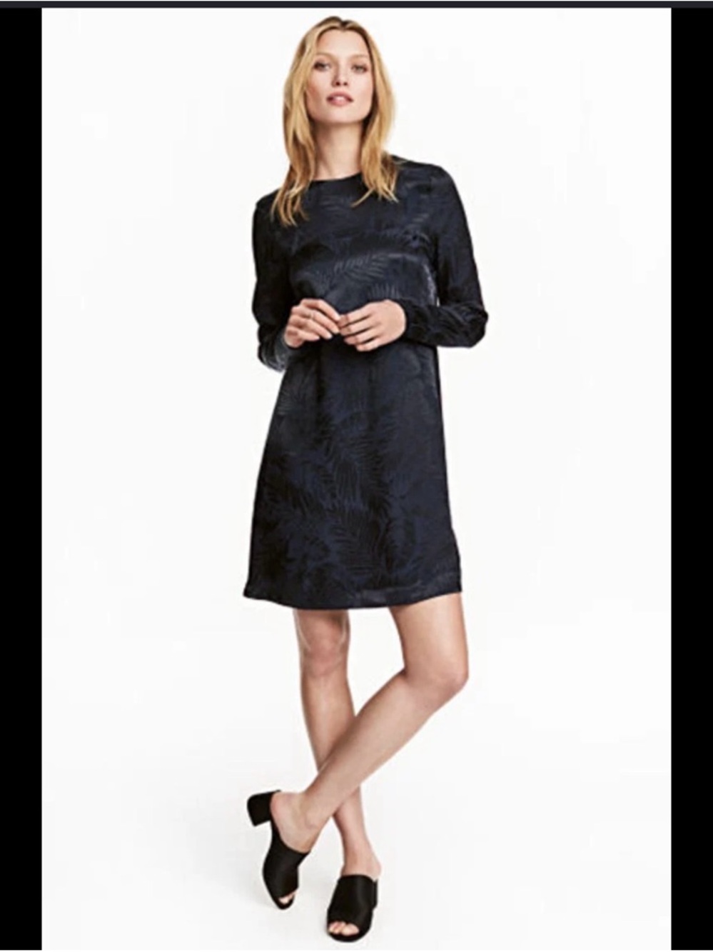 H&M Navy Textured Long-Sleeve Shift Dress